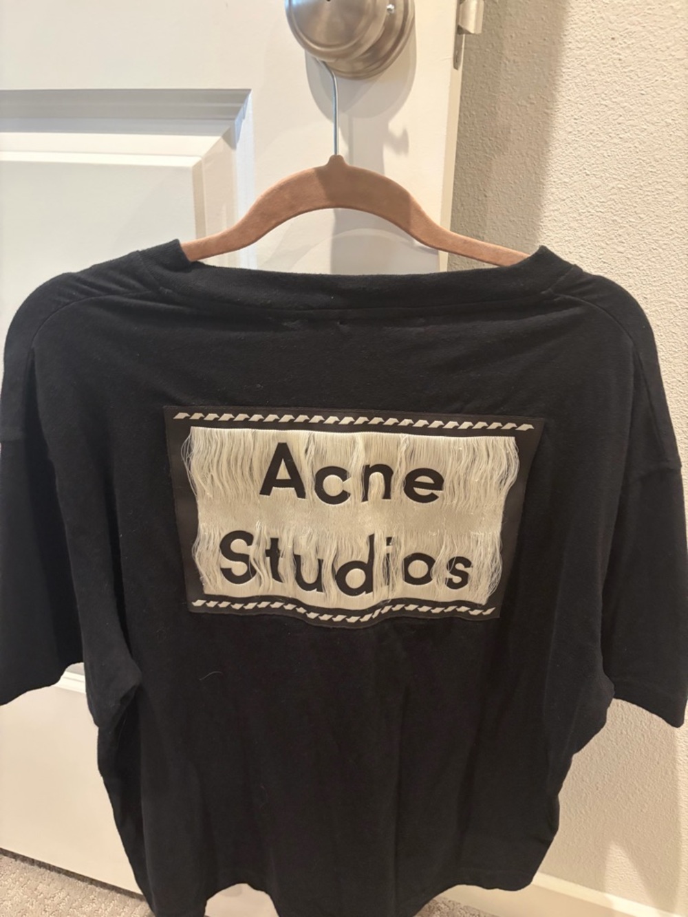 Acne Studios Black Tee with Cream Logo Patch